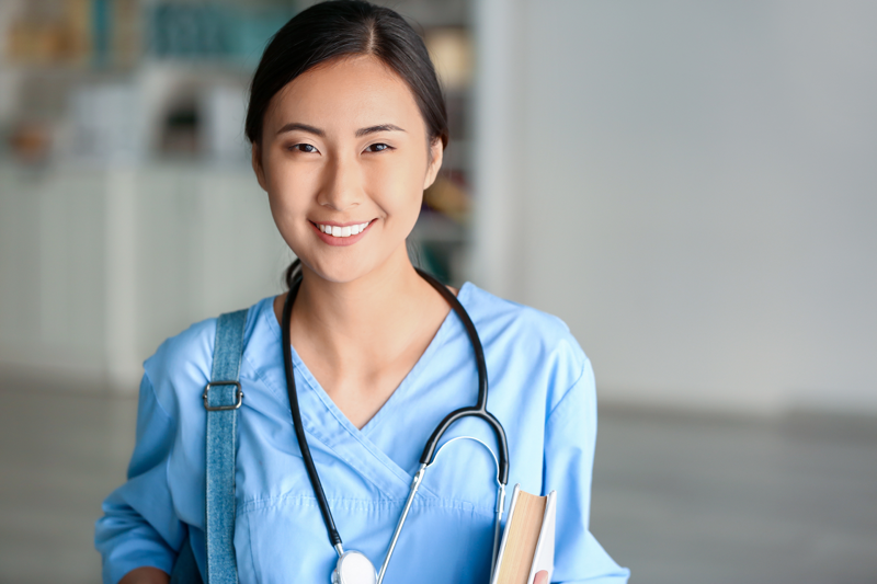 Nurse looking into the camera